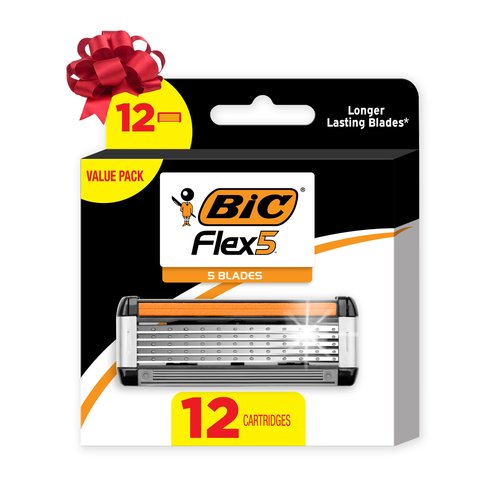 BIC Flex 5 Refillable Men's 5 Blade Razors Refills, Durable Blades, Precision Edging, 12 Refill Cartridges