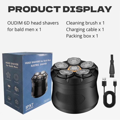 Bald Hair Clipper, Hair Trimmer for A Bald Head, Beard Shaver, Magnetic Six-Blade Head, Easy to Clean, USB Charging, Two-Speed Settings, Extra-Long Battery Life, an Ideal Gift for Fathers and Men