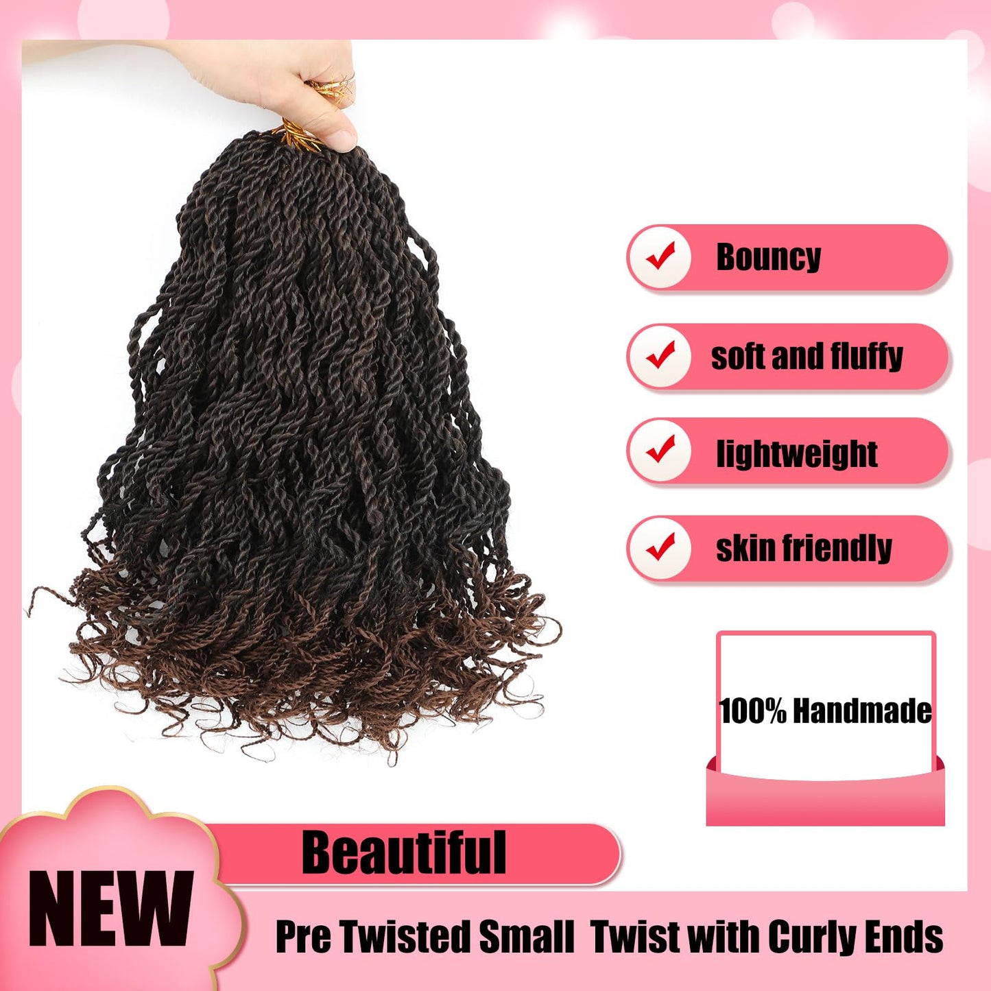 Wavy Senegalese Twist Crochet Hair For Black Women 8 Inch 10 Packs Senegalese Twist Braiding Hair Crochet Twists Pre Looped Twist Crochet Hair Curly Crochet Twist Hair With Curly Ends(1B/30)