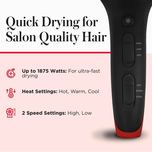 REVLON SmoothStay Coconut Oil Infused Hair Dryer with Diffuser & Concentrator - Ionic Ceramic Blow Dryer for Frizz Control, Shine, Smoothness & Volume, 1875W Lightweight Salon-Quality