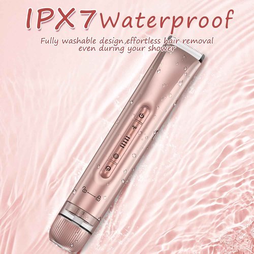 Bikini Trimmer for Women - 2 in 1 Electric Body Hair Trimmer for Silky Skin, Cordless Body Shaver for Travel, IPX7 Waterproof & Easy to Clean, Replaceable Ceramic Blade Heads, Rose Gold