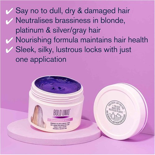 BOLD UNIQ Purple Hair Mask For Blonde, Platinum, Bleached, Silver, Gray, Ash & Brassy Hair & BoldPlex 5 Bond Strengthening Protein Conditioner - Remove Yellow Tones and Condition Dry, Damaged Hair