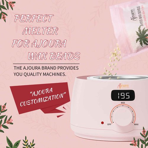 Ajoura 1lb Refill Wax Beans for Hair Removal Kit + Ajoura Digital Wax Warmer, 10 minutes Quick-Heat Hair Removal Kit with Precision Temp. Control
