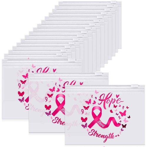 Oudain 60 Pcs Breast Cancer Awareness Makeup Bags Pink Ribbon Cosmetic Pouches Breast Cancer Survivor Gifts for Women Girls Multi Purpose Zipper Pouch Cosmetic Bags(Pink,Vivid Style)