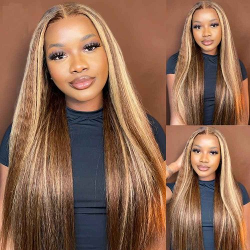 Blonde Bundles Human Hair Straight Bundles 18 20 22 Inch Unprocessed Brazilian Virgin Remy Hair 3 Bundle P4/613 Highlight Blonde Straight Human Hair Extensions 50 Gram Per Bundle