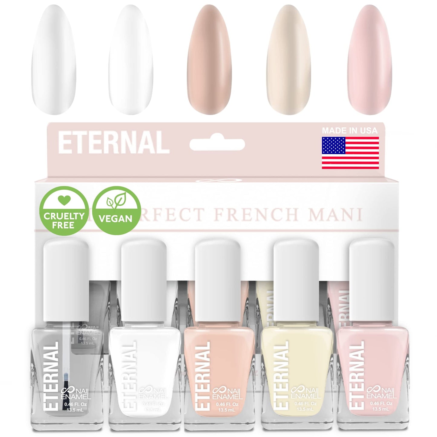 Eternal White French Nail Polish Set (ET VOILA) - Clear Nail Polish Set for Girls - Lasting & Quick Dry Pastel Nail Polish Set for Women for Home DIY Mani Pedi - Made in USA, 13.5mL (Set of 5)