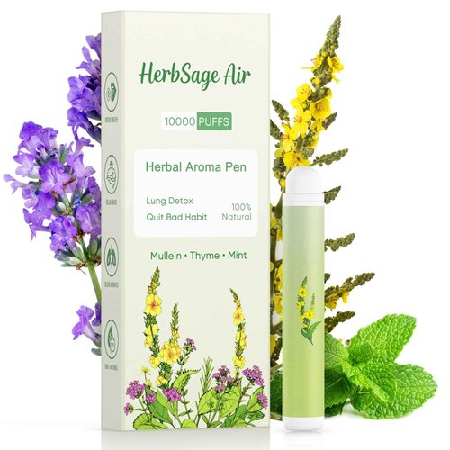 Re-engineered Mullein Herbal Diffuser Pen - ULTRA-LONG Up to 10,000 Uses | All-Natural with Mullein, Thyme & Mint for Lung Cleansing, Freshens Breath & Quitting Bad Habit