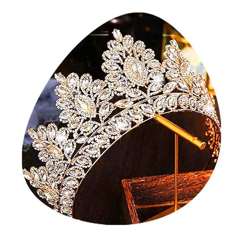 Bmirth Baroque Crown and Tiara Gold Crystal Pearl Bride Wedding Queen Crowns Decorative Princess Tiaras Rhinestone Hair Accessories for Women and Girls (L)
