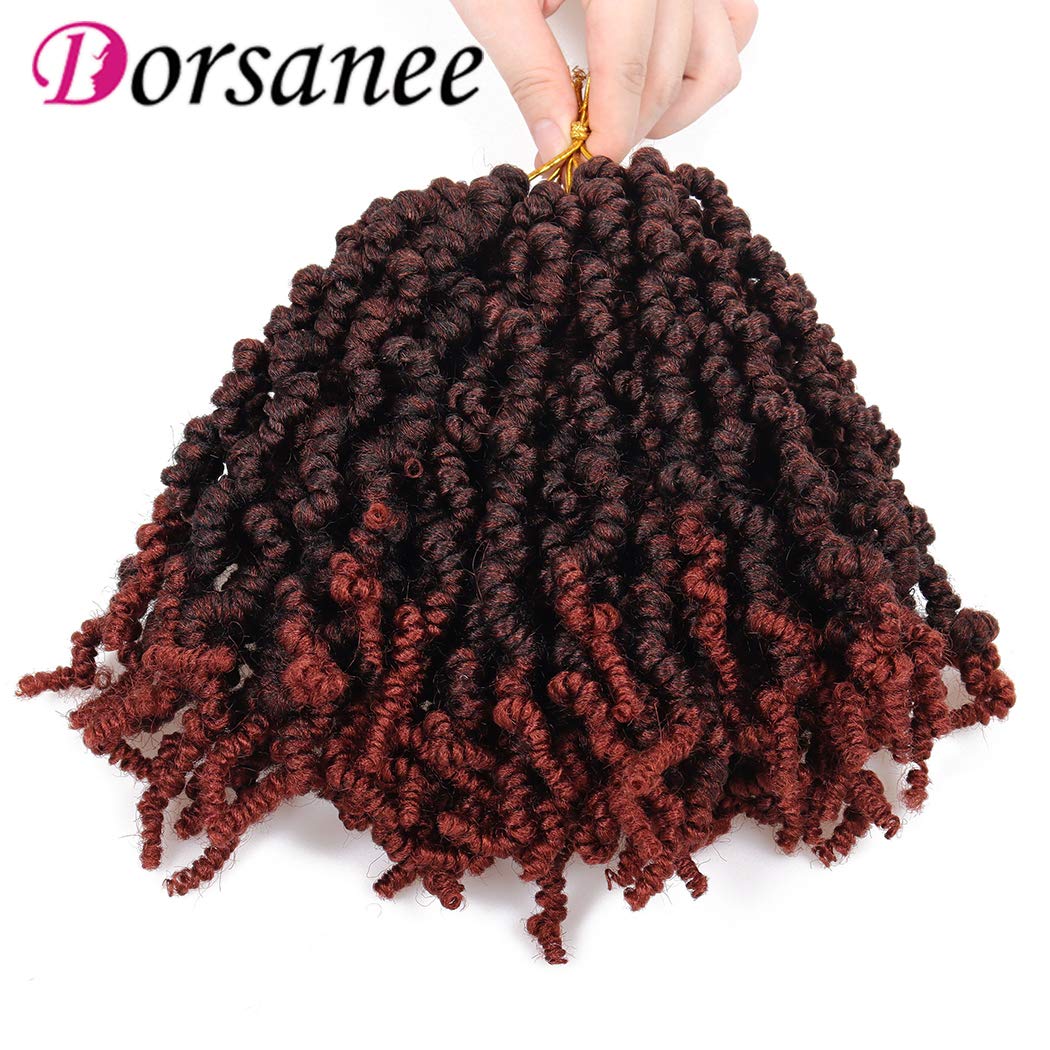 Dorsanee Pre-twisted Spring Twist Crochet Hair 8 Inch 4 Packs Short Curly Crochet Hair Pre Looped Crochet Braids Mini Passion Twists Fluffy Twist Synthetic Hair Extensions (8 Inch,T350#)