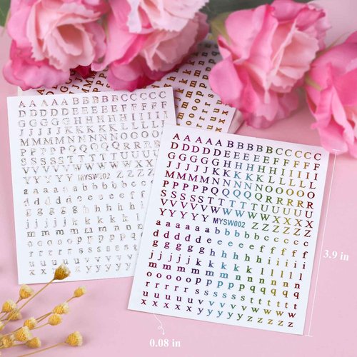 12 Sheets Alphabet Nail Art Stickers 3D Black White Gold Nail Letter Stickers Large Small Self-Adhesive English Nail Decals Manicure Accessories for Women Girls DIY Nail Art Design