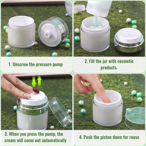 Jaisie.W Airless Pump Jar 1.7oz 2Pack, 50ml Airless Bottles, Acrylic Moisturizer Pump for Thick Cream