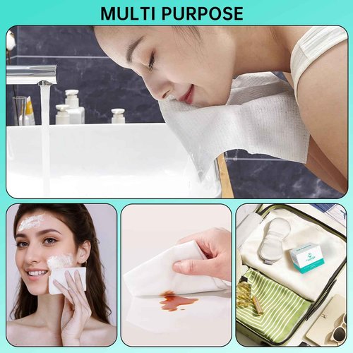 ONLYCARE Disposable Face Towel, Biodegradable Face Towels, 10" x 12" Super Thick Soft Facial Towels, 100 Count Face Towelettes Disposable for Sensitive Skin, Makeup Remover Dry Wipes, 2 Pack