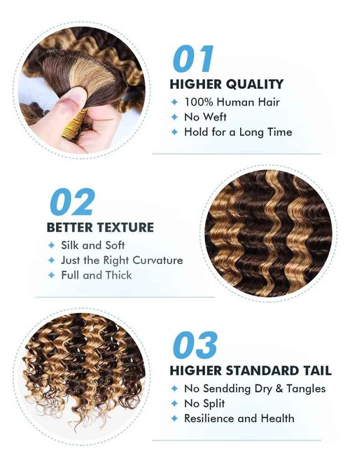 Human Braiding Hair for Boho Braids 100g 18 Inch Ombre Highlight Curly Boho Hair for Braiding Knotless 12A Deep Wave Bulk Bohemian 2 Bundles/Pack Color P4/27
