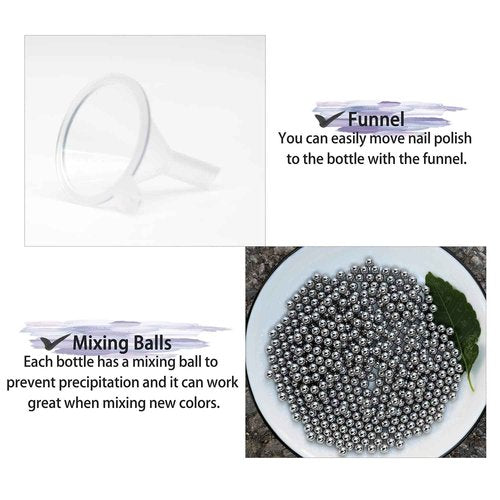 Agidea 6PCS Empty Nail Polish Bottles with Brush, Empty Refillable DIY Glass Nail Polish Bottles with Funnel & Mixing Balls (15ML, Silver)