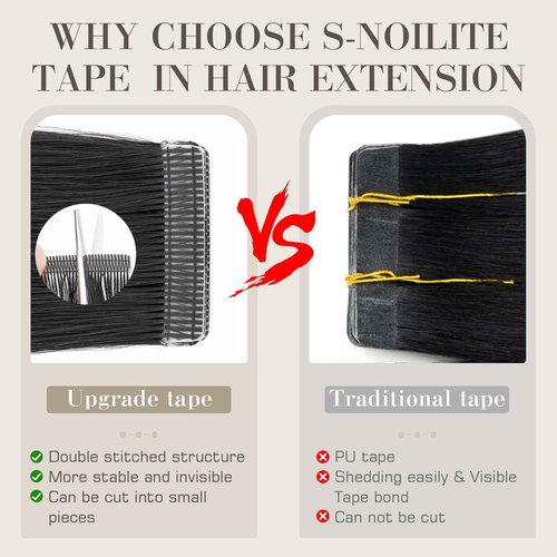 S-noilite Tape in Hair Extensions Human Hair,20 inch Upgraded Double Needle Human Hair Tape in Extensions Seamless Invisible Tape in Hair Extensions Human Hair 50g 20pcs (#1 Jet Black）