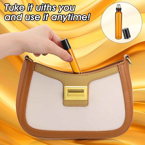 mekueeex 100 Pcs Essential Oil Roller Bottles 10ml Empty Glass Roller Bottles with Stainless Steel Balls Protection Leakproof with 5 Funnel for Travel Perfume Lip Gloss (Brown)