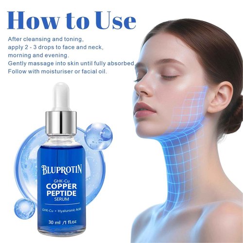 BLUPROTIN Copper Peptides Serum for Face, GHK-CU Peptide with Propylene Glycol&Copper Tripeptide-1&Hyaluronic acid, Anti-Aging Anti-Wrinkle Moisturizing Restore Collagen Enhance Skin Elasticity 30ml