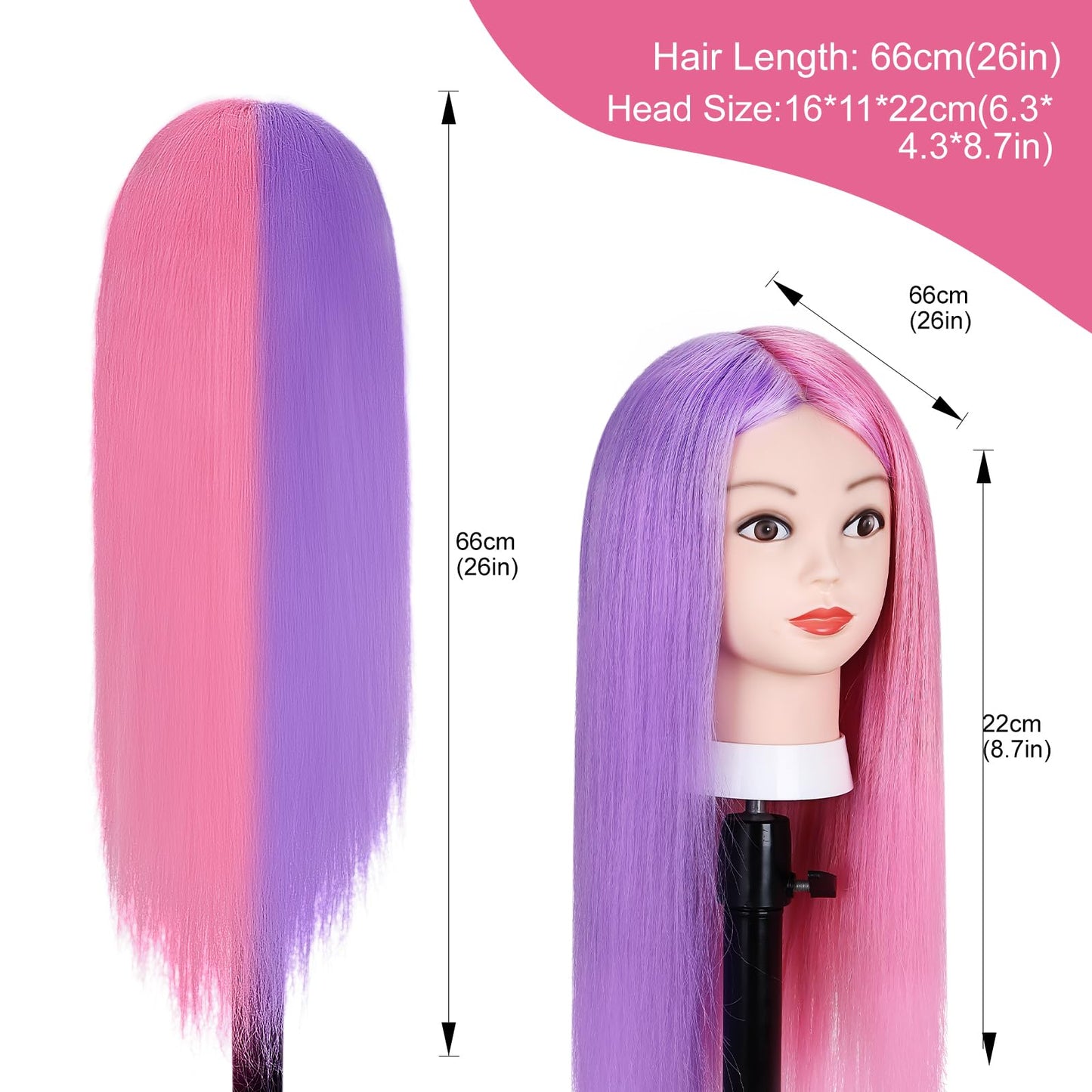 Mannequin Head with 70% Real Hair, TopDirect 26" Hair Mannequin with Hair Manikin Head Practice Cosmetology Hair Doll Head Side Part Styling Hairdressing Training Braiding with Clamp Holder & Tools