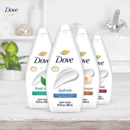 Dove Body Wash Variety 6-Pack – Hydrate, Gentle Pamper, Fresh Care, and Silky Velvet, 15.2 Oz Ea