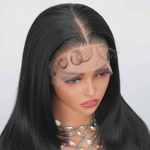 Looxey Lace Front Wigs for Black Women 13X6 Long Layered Straight Wig with Baby Hair Synthetic Hair Soft As Human Hair 24 Inch 1B Black Pre Plucked Bleached Knots Glueless Wig