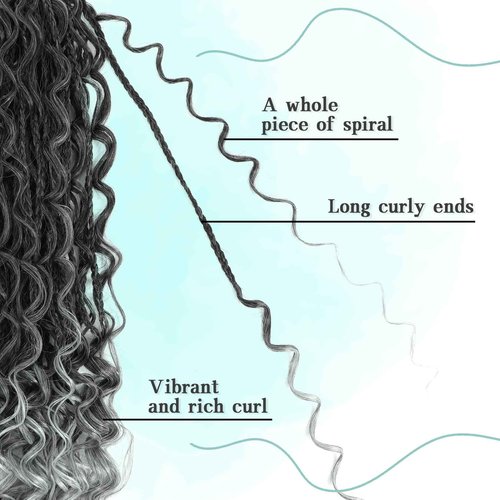 LIYATE 24 Inch Grey Crochet Hair for Women 7 Packs Goddess Box Braids Crochet Hair Pre Looped Synthetic Bohomian Crochet Braids with Curly Ends Braiding Hair Extensions, 1B/Gray