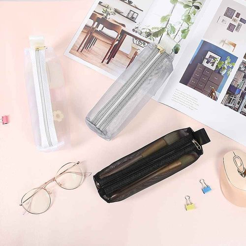 JOINDO Mesh Makeup Brush Bag, 3Pcs Mesh Cosmetic Bag, Portable Travel Cosmetic Pouches for Makeup Brushes, Small Items, and Purse Organization，Pencil Pouch