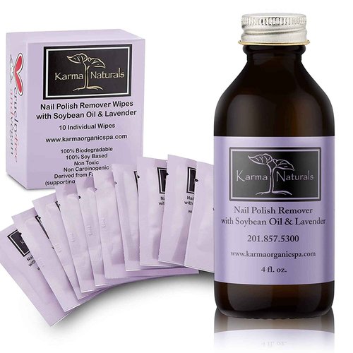 Karma Nail Polish Remover Wipes and Natural Soybean Lavender Remover Nontoxic Vegan Cruelty Free