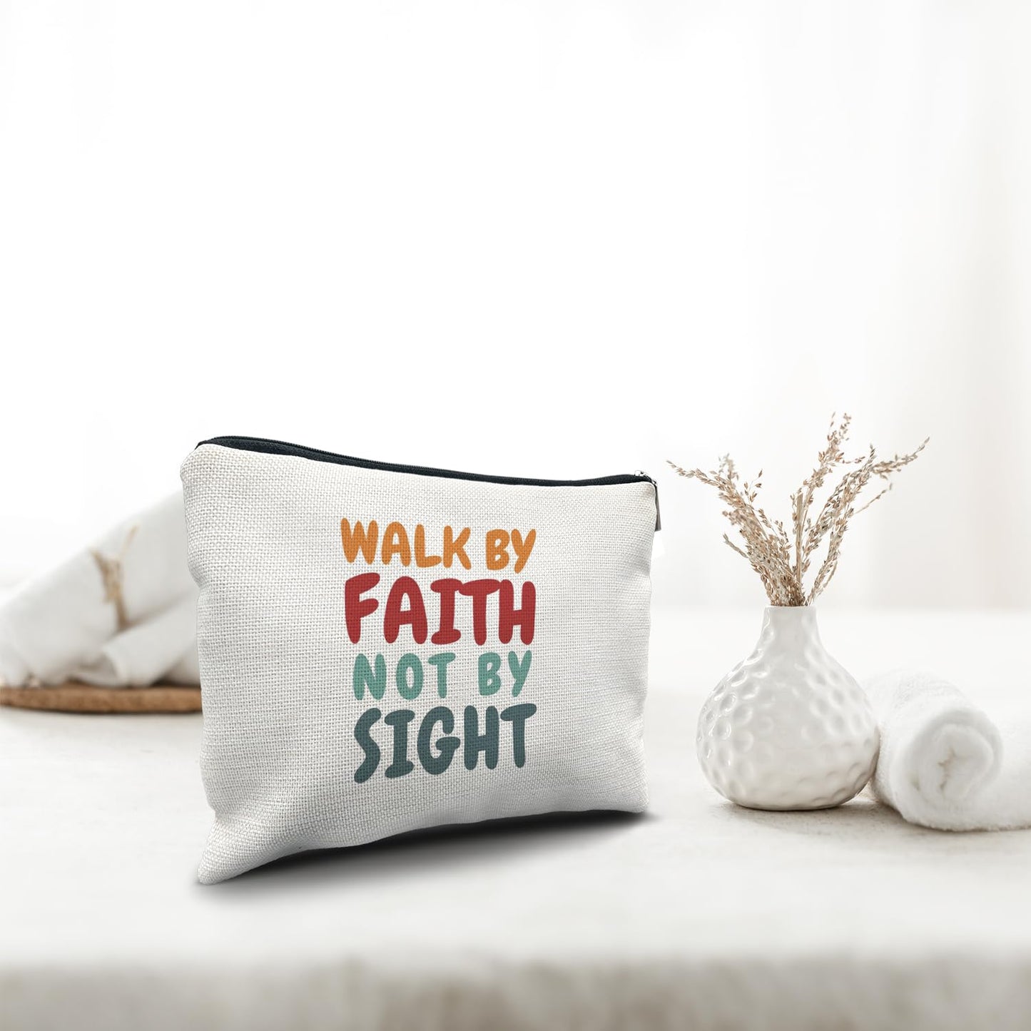 Nogrit Christian Inspirational Makeup Bag Cosmetic Bags for Women, Christian Gifts for Women Faith, Religious Bible Verse Small Makeup Cosmetic Bag for Purse, Walk by Faith not by Sight