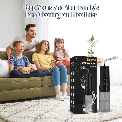 Ear Wax Removal, Electric Ear Irrigation Flushing System, Water Powered Ear Cleaner with 4 Pressure Modes, 6 Reusable Replacement Tips, Safe and Effective Ear Cleaning Tool for Adults (Black)