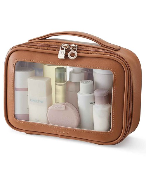 EACHY Clear Makeup Bag Cosmetic Organizer, Waterproof Travel Cosmetic Case with Zipper for Women, Transparent Toiletry and Skincare Pouch, Portable Car or Purse Bag for Travel Essentials