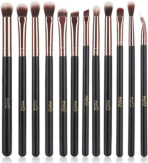 MSQ 15 Pcs White Brush set and 12pcs Rose Gold Eye Makeup Brushes Set, Premium Synthetic Foundation Brush Blending Eyeshadow Eyebrow, Face Powder Blush Concealers Eyeshadow Brush Make up Brushes Set