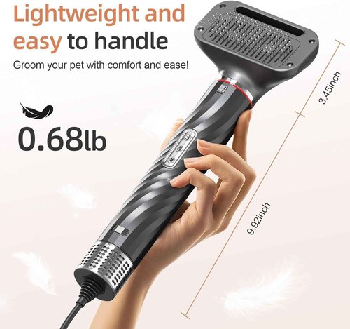 Morlivan Dog Hair Dryer with Slicker Brush, High Velocity Pet Blow Dryer for Grooming, Low Heat Low Noise Dog Grooming Supplies for Home Use, Includes 4 Nozzles for Drying & Brushing, Gray