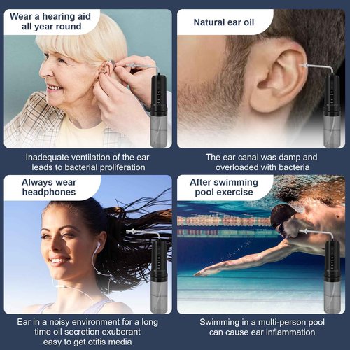 Ear Wax Removal, Electric Ear Irrigation Flushing System, Water Powered Ear Cleaner with 4 Pressure Modes, 6 Reusable Replacement Tips, Safe and Effective Ear Cleaning Tool for Adults (Black)