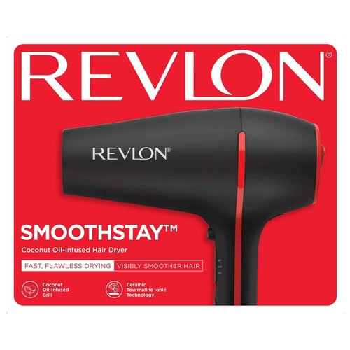REVLON SmoothStay Coconut Oil Infused Hair Dryer with Diffuser & Concentrator - Ionic Ceramic Blow Dryer for Frizz Control, Shine, Smoothness & Volume, 1875W Lightweight Salon-Quality