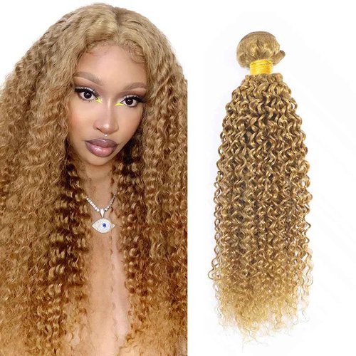 #27 Blonde Bundles Human Hair Kinky Curly Bundles 16 18 20 Inch Honey Blonde Kinky Curly Bundle Human Hair Extensions Unproceesed Virgin Hair 100 Gram Per Bundle 3 Bundle