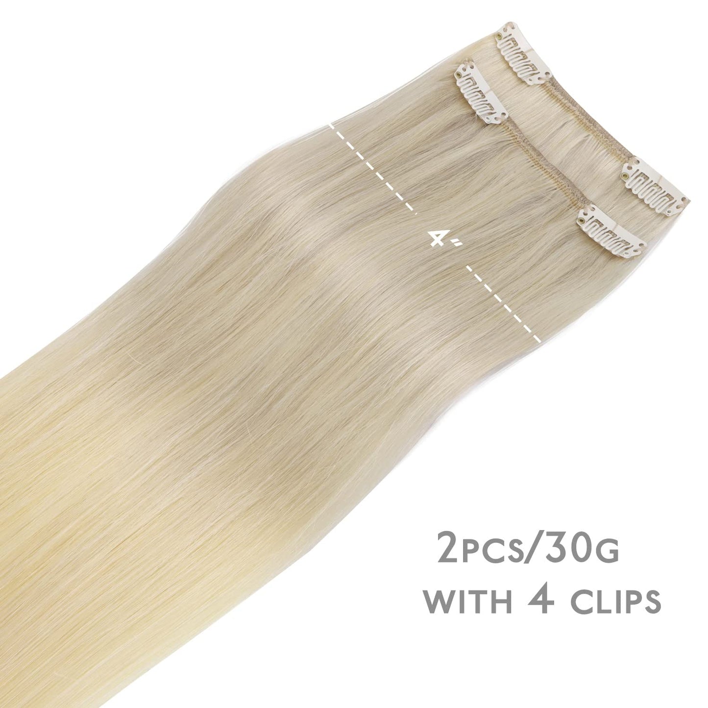 WENNALIFE Clip in Hair Extensions Real Human Hair Refill, 30g 14 inch 2pcs Ombre Ash Blonde to Golden Blonde Balayage Platinum Blonde Hair Extensions Clip in Human Hair for Hair Loss and Thinning Hair