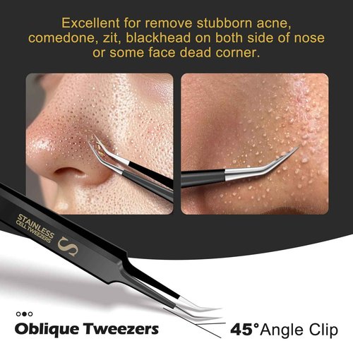 WSYUB Professional Blackhead Tweezers and Ingrown Hair Tweezers, Stainless Steel Blackhead Remover Tools, Tweezer for Women Facial Hair