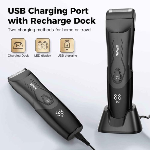 ENSSU Body Hair Trimmer for Men: 2-in-1 Manscape Trimmer & Shaver with LED Light for Ball/Pubic/Groin,Waterproof Trimmer for Men,No-Nick Shaving,Smooth Grooming