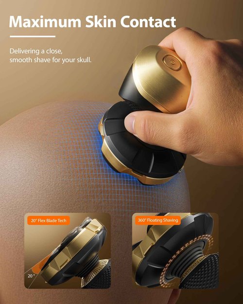 2026 New Head Shaver for Bald Men - Trimcoo 5-in-1 Magnetic Electric Trimmer with Titanium Blades | Gentle on Sensitive Scalp | IPX7 Waterproof, Powerful 8500 RPM, USB-C Charge & LED Display (Gold)