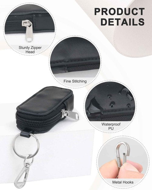 Lip Balm Holder Chapstick Holder Keychain Fashion Pu Leather Lipstick Pouch Lip Gloss Holder With Hook (Black)