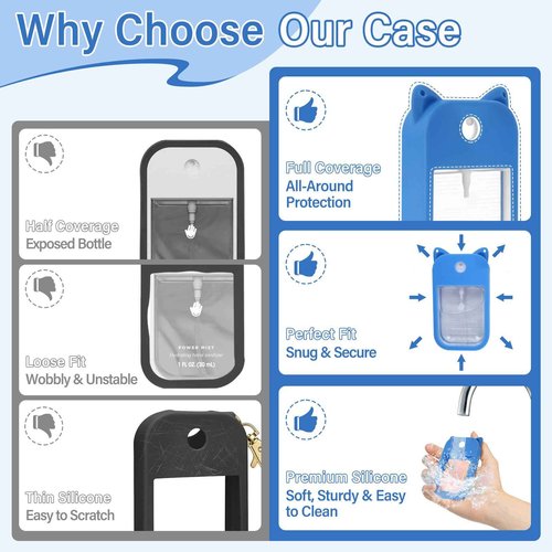 BestStone Silicone Case for Touchland Hand Sanitizer Spray 1FL OZ/30ml – Cute Pet Ear Design with Portable Keychain(Purple + Light Blue + Yellow)