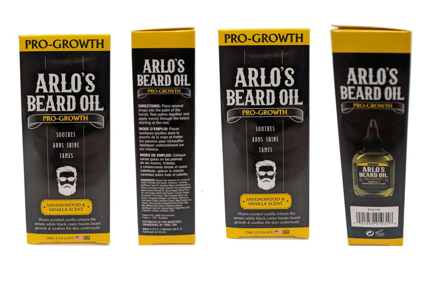 Arlo's Pro Growth Beard Oil - Vanilla Sandalwood 2.5 oz. - Promotes Beard Hair Growth