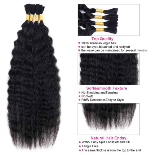 RLHAIR Wet and Wavy Human Braiding Hair Super Wave Bulk Human Hair For Braiding No Weft 100g (1Pack-4PCS) Super French Human Braiding Hair For Boho Braids (Super Wave（#1b）, 16 Inch)