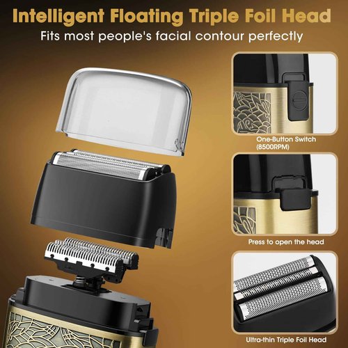 Electric Shavers for Men,Powerful Motor Electric Razor,Head Shavers for Bald Men,Triple Foil Beard Trimmer,Barber Supplies LED Displays & USB Charging Waterproof Shaver, Gifts