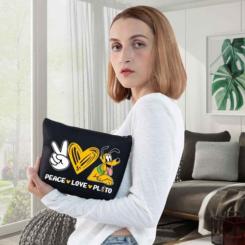 WZMPA Funny Dog Cosmetic Bag Dog Fans Gifts Peace Love Makeup Zipper Pouch Bag Cartoon Movie Merchandise (Peace Love Plu-BL)