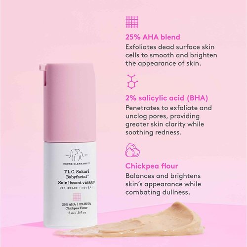 Drunk Elephant T.L.C. Sukari Babyfacial - 15 ml/.5 fl oz - Exfoliating Face Mask - Clean Clinical Skincare - Cruelty-Free - Dermatologist-Tested - Free of Essential Oils, Silicones, and Fragrance