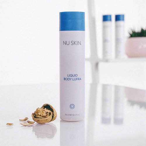 Nu Skin Liquid Body Lufra | Exfoliating and Face Moisturizer, Body Wash For Skin Care | With Ground Walnut Shells, Aloe Vera, Glycerin | Wet skin with Water-work into lather-rinse | 8.4 Fl Oz | 1 Pack