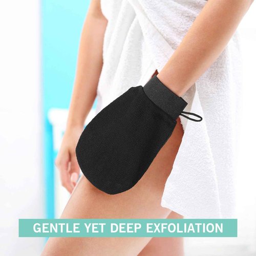 FoldTier 20 Pcs Exfoliating Glove Bulk Summer Exfoliator Mitt Body Scrubber 150d Viscose Fiber Deep Skin Korean Scrub Mitt for Spa Massage Dead Skin Remover for Men and Women(Black)