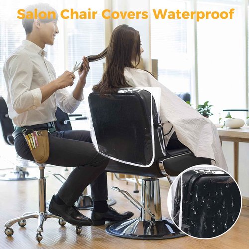 L'aimefois Salon Barber Chair Cover Protector - Prevents Damage,Clear Square,Easy Clean,Durable Vinyl Salon Chair Covers Fits Most Barber Chairs,White