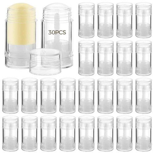 30 PCS Empty Deodorant Containers, 1 oz Refillable Transparent Plastic Deodorant Stick Bottles, 30 ml Twist-up Bottom Filling Clear Tube for DIY Lipstick, Chapstick, Crayons